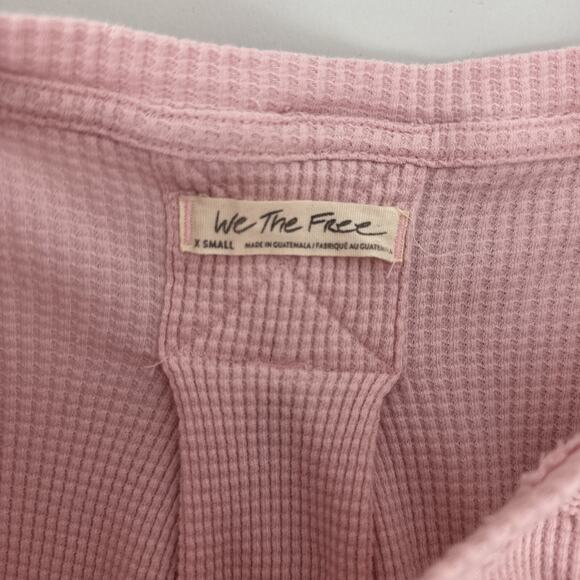 We The Free Shirt Womens XS Pink Waffle Boxy Boho Peasant Thermal Off Shoulder - Picture 7 of 13